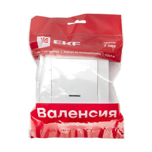 Валенсия выключатель 1-кл. 10А белый с индикатором EKF Валенсия выключатель 1-кл. 10А белый с индикатором EKF