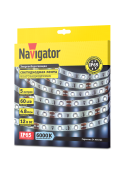Лента светодиодная 71 763 NLS-3528CW60-4.8-IP65-12V R5 4.8Вт/м (уп.5м) Navigator 71763