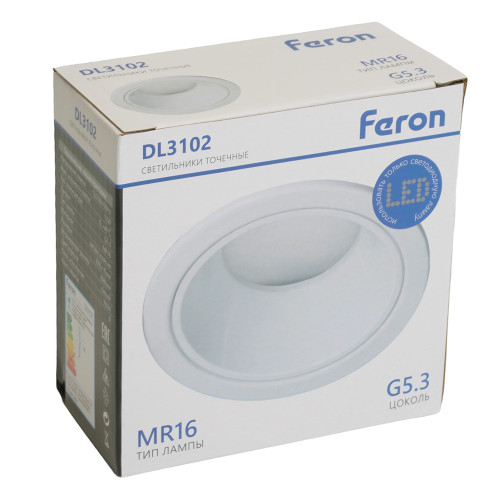Светильник встраиваемый Feron DL3102 потолочный MR16 G5.3 белый Светильник встраиваемый Feron DL3102 потолочный MR16 G5.3 белый