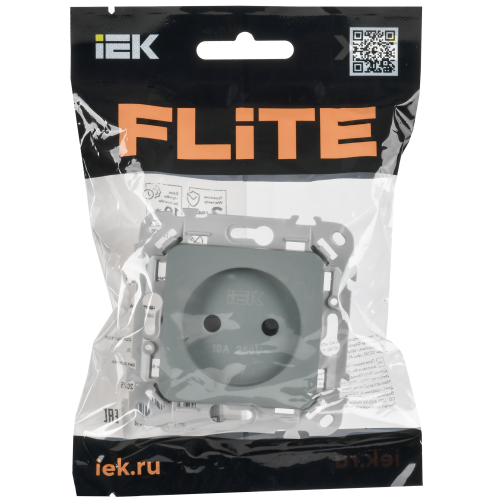 FLITE Розетка без заземления с защитными шторками безвинтовое крепление 10А РСш01-1-ФлС серый IEK FLITE Розетка без заземления с защитными шторками безвинтовое крепление 10А РСш01-1-ФлС серый IEK