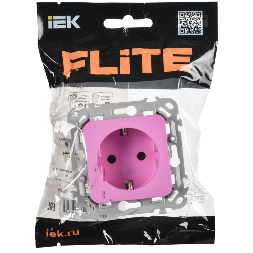 FLITE Розетка с заземлением с защитными шторками безвинтовое крепление 16А РСш11-1-ФлПр пурпурный IEK