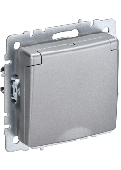 BRITE Розетка 1-местная с заземлением с защитными шторками и крышкой 16А IP44 РСбш10-3-44-БрА алюминий IEK