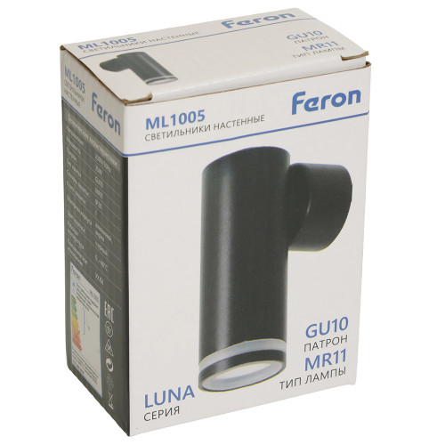 Светильник Feron ML1005 LUNA настенный под лампу GU10, черный Светильник Feron ML1005 LUNA настенный под лампу GU10, черный