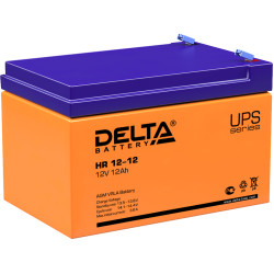 Батарея DELTA серия HR, HR 12-12, напряжение 12В, емкость 12Ач (разряд 20 часов),  макс. ток разряда (5 сек.) 180А, макс. ток заряда 3.6А, свинцово-кислотная типа AGM, клеммы F2, ДxШxВ 151х98х95мм., вес 3.72кг., срок службы 8 лет./ Battery DELTA series HR
