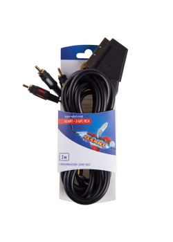 Шнур SCART - 3RCA с переключателем 3м (GOLD) блист. Rexant 06-3071