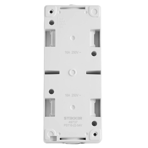 Розетка 2-местная с крышкой с/з STEKKER PST16-22-54V, пластик АВS, 250В, 16А, IP54, белый/серый Розетка 2-местная с крышкой с/з STEKKER PST16-22-54V, пластик АВS, 250В, 16А, IP54, белый/серый
