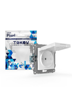 Розетка 1-м СП Pixel IP44 с заземл. с крышкой механизм бел. TOKOV ELECTRIC TKE-PX-R1ZSW1-C01-IP44