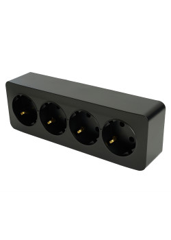 Розетка 4-местная с/з открытой установки, STEKKER, 250В, 16А, IP20, серия София, черный матовый, MST16-14-05