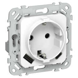 FLITE Розетка 1-местная с заземлением с защитными шторками 16А с USB A+C 20Вт безвинтовое крепление РСЮшс11-1-ФлБ белый IEK