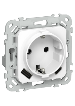 FLITE Розетка 1-местная с заземлением с защитными шторками 16А с USB A+C 20Вт безвинтовое крепление РСЮшс11-1-ФлБ белый IEK