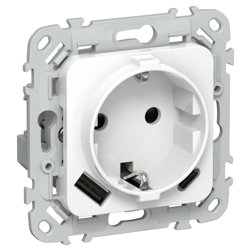 FLITE Розетка 1-местная с заземлением с защитными шторками 16А с USB A+C 20Вт безвинтовое крепление РСЮшс11-1-ФлБ белый IEK