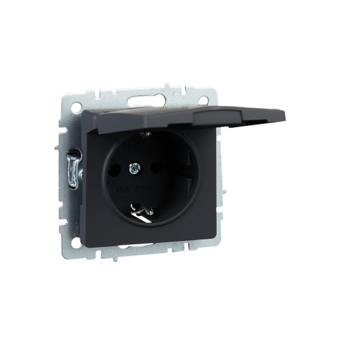 BRITE Розетка 1-местная с заземлением с защитными шторками и крышкой 16А IP20 РСбш10-3-БрГ графит IEK BRITE Розетка 1-местная с заземлением с защитными шторками и крышкой 16А IP20 РСбш10-3-БрГ графит IEK