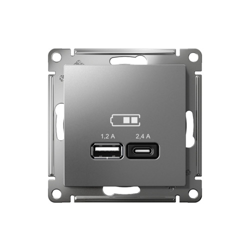 ATLASDESIGN USB РОЗЕТКА А+С, 5В/2,4А, 2х5В/1,2А, механизм, СТАЛЬ ATLASDESIGN USB РОЗЕТКА А+С, 5В/2,4А, 2х5В/1,2А, механизм, СТАЛЬ