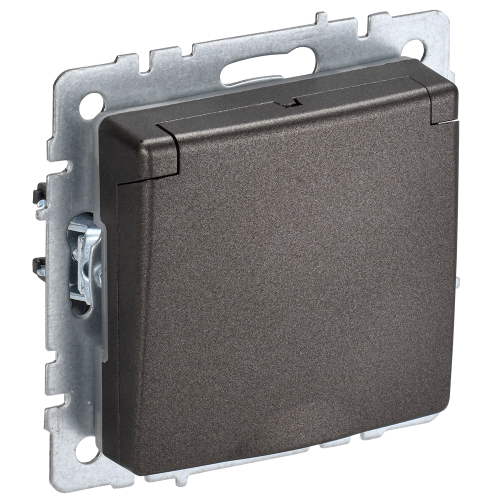 BRITE Розетка 1-местная с заземлением с защитными шторками и крышкой 16А IP20 РСбш10-3-БрТБ темная бронза IEK