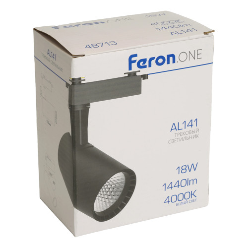 Светодиодный светильник Feron.ONE AL141 трековый однофазный на шинопровод 18W 4000K 35 градусов черный Светодиодный светильник Feron.ONE AL141 трековый однофазный на шинопровод 18W 4000K 35 градусов черный