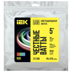Лента светодиодная 5м COB 576LED/м 14Вт/м IP20 ширина 10мм 24В RGB IEK