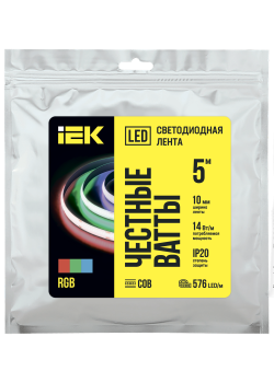Лента светодиодная 5м COB 576LED/м 14Вт/м IP20 ширина 10мм 24В RGB IEK