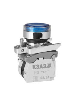 Кнопка КМЕ4611мЛС-24В-синий-1но+1нз-цилиндр-индикатор-IP65-КЭАЗ
