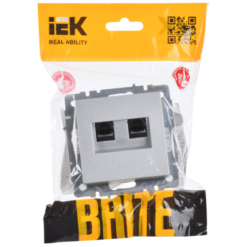 BRITE Розетка двойная RJ11+RJ45 кат.5E РК/Т12-БрА алюминий IEK BRITE Розетка двойная RJ11+RJ45 кат.5E РК/Т12-БрА алюминий IEK