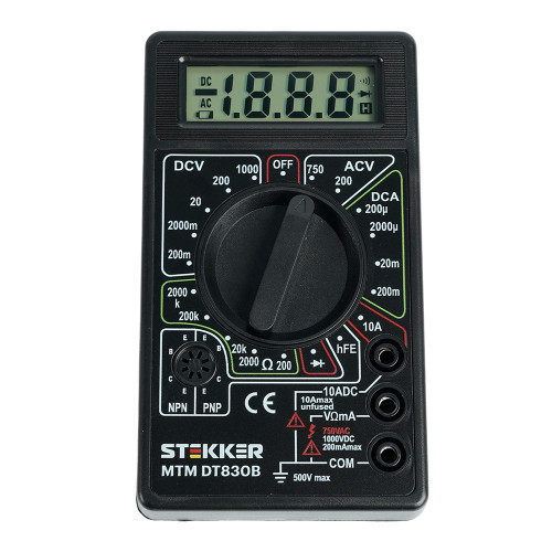 MTM DT830B Мультиметр цифровой, портативный,1999 отсчетов, батарея крона, ручная регулировка, черный, TM STEKKER MTM DT830B Мультиметр цифровой, портативный,1999 отсчетов, батарея крона, ручная регулировка, черный, TM STEKKER