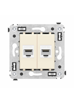 Компьютерная розетка RJ-45 без шторки в стену, кат.6А двойная, Avanti, ванильная дымка