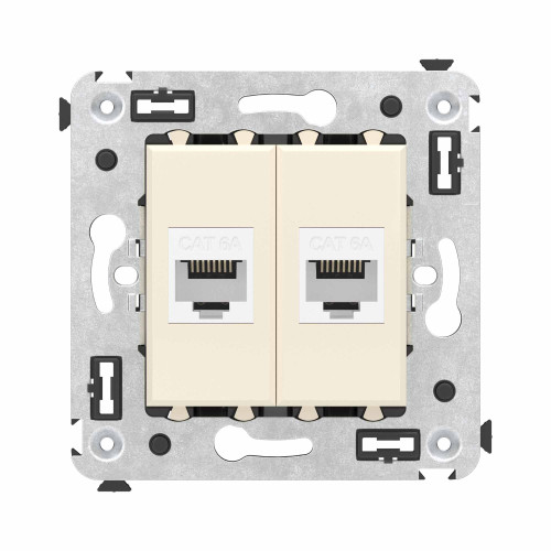 Компьютерная розетка RJ-45 без шторки в стену, кат.6А двойная, Avanti, ванильная дымка