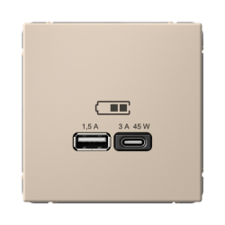 ARTGALLERY USB РОЗЕТКА A + тип-C 45Вт высокоскор.заряд. QC, PD, механизм, ПЕСОЧНЫЙ