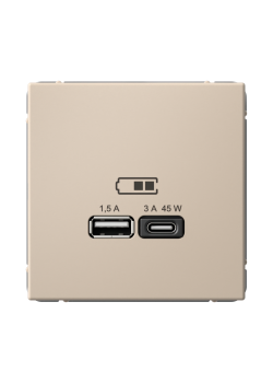 ARTGALLERY USB РОЗЕТКА A + тип-C 45Вт высокоскор.заряд. QC, PD, механизм, ПЕСОЧНЫЙ