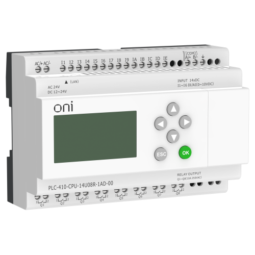 ПЛК 410 Модуль ЦПУ 8 DI 6 UI (0-10 В/DI) 8 RO 12В-24В DC или 24В AC с Ethernet портом с экраном ONI