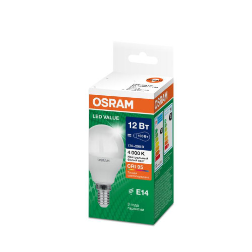 Лампа светодиодная LED G4 Value LVCLP100 12W/940 CRI95 12Вт 4000К 1200лм шар матов. E14 170-250В OSRAM 4099854308963 Лампа светодиодная LED G4 Value LVCLP100 12W/940 CRI95 12Вт 4000К 1200лм шар матов. E14 170-250В OSRAM 4099854308963