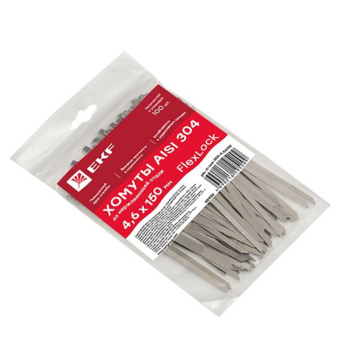 Хомут AISI 304 из нержавеющей стали, 4.6x150 (100 шт.) FlexLock Хомут AISI 304 из нержавеющей стали, 4.6x150 (100 шт.) FlexLock