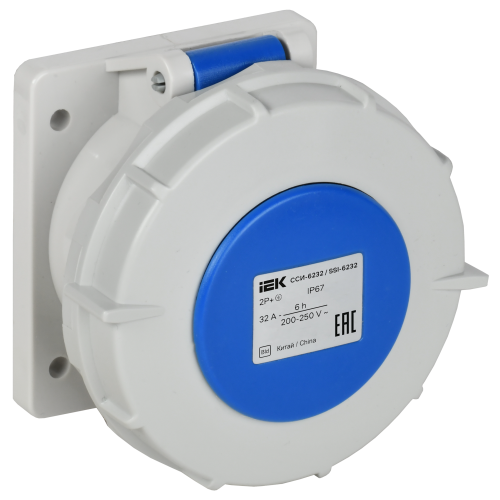 Розетка встраиваемая прямаяССИ-6232 32А-6ч 220В 2P+PE IP67 IEK