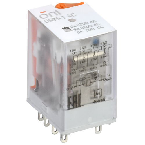 Реле интерфейсное ORM-1 4C 220В AC со светодиодом и тестовой кнопкой ONI