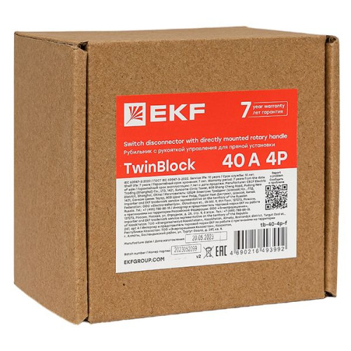Рубильник 40A 4P c рукояткой управления для прямой установки TwinBlock EKF Рубильник 40A 4P c рукояткой управления для прямой установки TwinBlock EKF