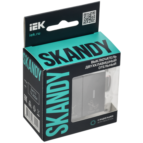 SKANDY Выключатель 2-клавишный с индикацией для отелей 10А SK-V16Gr серый IEK SKANDY Выключатель 2-клавишный с индикацией для отелей 10А SK-V16Gr серый IEK