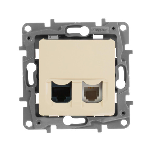 Розетка двойная/ Розетка двойная RJ11+RJ45 кат.5E UTP слоновая кость ETIKA