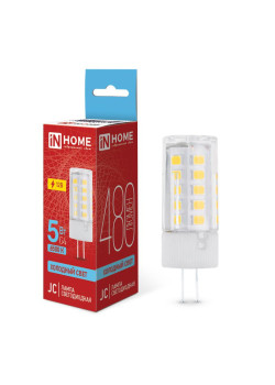 Лампа светодиодная LED-JC 5Вт капсульная прозрачная 6500К холод. бел. G4 480лм 12В IN HOME 4690612036106