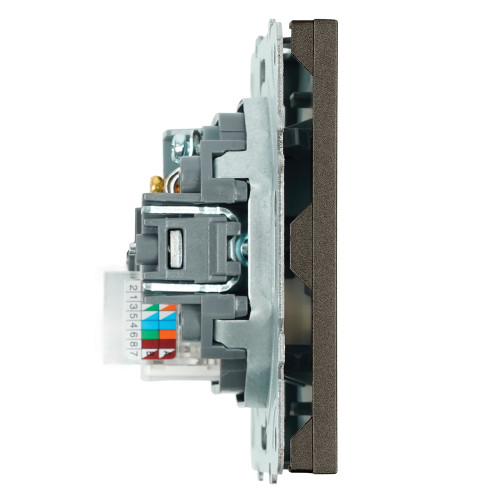 Розетка TV + компьютерная RJ-45 (механизм), STEKKER, серия Эмили, RST00-5106-09, антрацит, soft touch Розетка TV + компьютерная RJ-45 (механизм), STEKKER, серия Эмили, RST00-5106-09, антрацит, soft touch