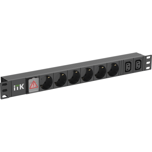ITK PDU 6 розеток немецкий стандарт + 2 С13 c LED выключателем 1U вход С14 без кабеля алюминиевый профиль