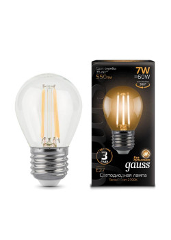 Лампа светодиодная филаментная Black Filament 7Вт P45 шар 2700К тепл. бел. E27 550лм GAUSS 105802107