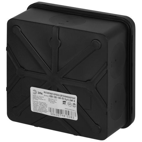 Коробка распаячная KOR-100-100-50-9g-K-2MP-B двухкомпонентная HF стойкая к УФ 100х100х50мм черн. ПМ IP66 Эра Б0073004 Коробка распаячная KOR-100-100-50-9g-K-2MP-B двухкомпонентная HF стойкая к УФ 100х100х50мм черн. ПМ IP66 Эра Б0073004