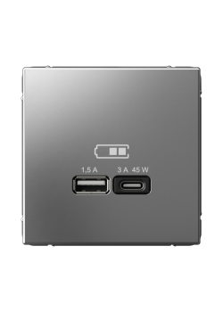 ARTGALLERY USB РОЗЕТКА A + тип-C 45Вт высокоскор.заряд. QC, PD, механизм, СТАЛЬ