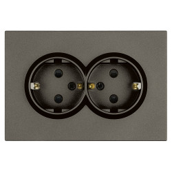 Розетка 2-местная с защитной шторкой, STEKKER, с/з, 250В, 16А, серия Эмили, RST16-5114-09, антрацит, soft touch