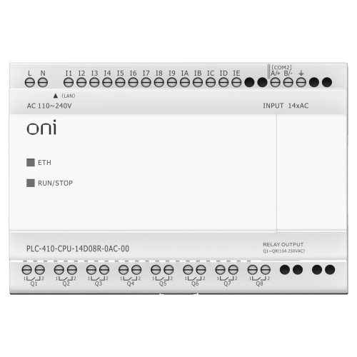 ПЛК 410 Модуль ЦПУ 14 DI 8 RO 220В AC с Ethernet портом без экрана ONI ПЛК 410 Модуль ЦПУ 14 DI 8 RO 220В AC с Ethernet портом без экрана ONI