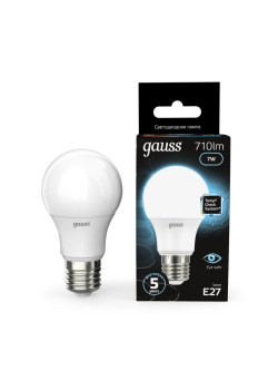 Лампа светодиодная Black 7Вт A60 грушевидная 4100К нейтр. бел. E27 710лм GAUSS 102502207