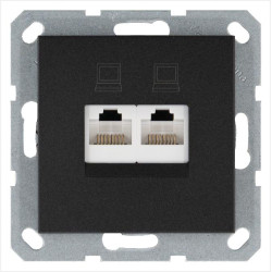 Розетка компьютерная 2-м RJ45 IP20 кат. 5E механизм антрацит Jasmart G6106B