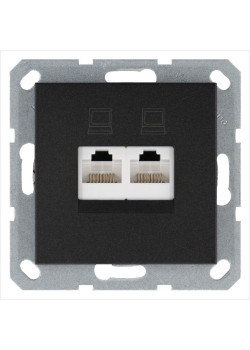 Розетка компьютерная 2-м RJ45 IP20 кат. 5E механизм антрацит Jasmart G6106B