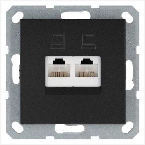Розетка компьютерная 2-м RJ45 IP20 кат. 5E механизм антрацит Jasmart G6106B