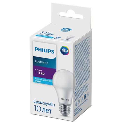 Лампа светодиодная Ecohome LED Bulb 11Вт 950лм E27 865 RCA Philips 929002299417 Лампа светодиодная Ecohome LED Bulb 11Вт 950лм E27 865 RCA Philips 929002299417