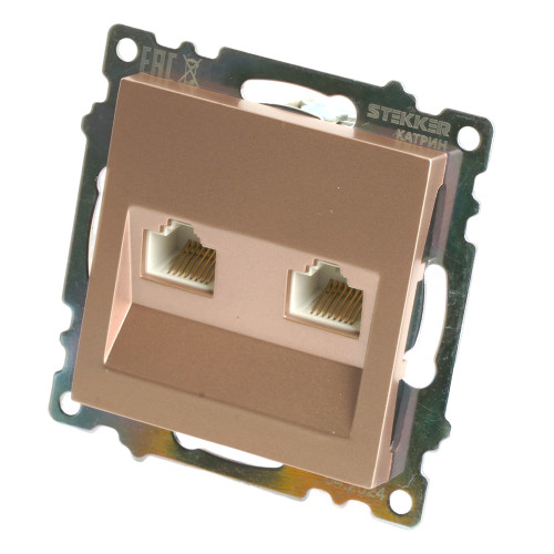 Розетка компьютерная 2-местная RJ-45 (механизм) STEKKER GLS00-7109-02, серия Катрин, шампань Розетка компьютерная 2-местная RJ-45 (механизм) STEKKER GLS00-7109-02, серия Катрин, шампань